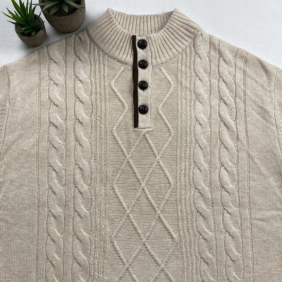 Joseph Abboud Cable/Shaker Knit Mock Neck LS Quarter Button Pullover Sweater - Picture 5 of 16